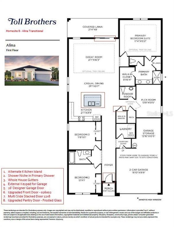 This is a rendering of a home exterior showing the color scheme and material selections — 1838 PINECLIFF DRIVE, APOPKA, FL