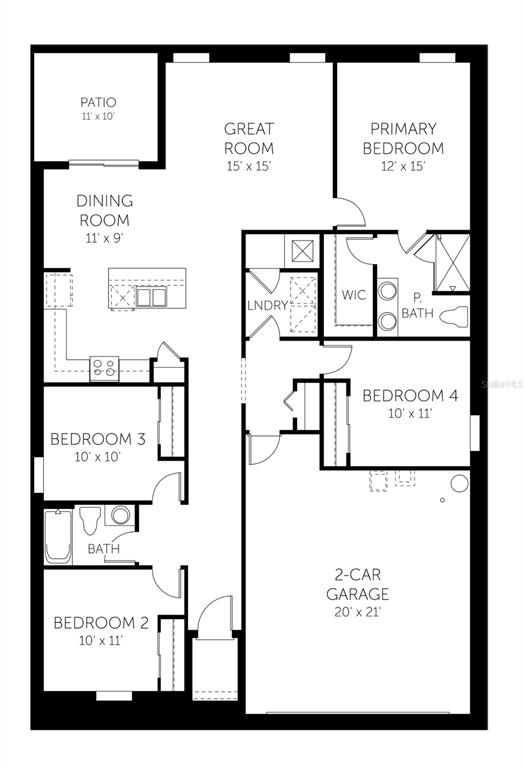 This is a floor plan for a four-bedroom home with a two-car garage and patio — 6201 N SANDERS GROVE CIRCLE, LEESBURG, FL