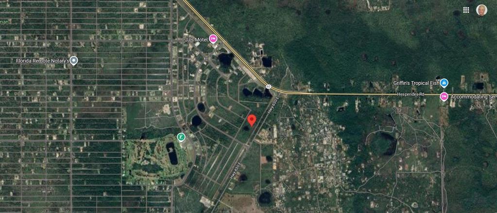 This is a satellite map view showing a red location pin on a vacant lot — CR-630, FROSTPROOF, FL