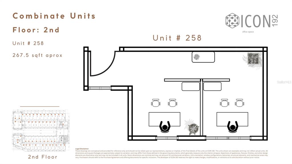 This floor plan shows a 267.5 square foot office unit with two desks and chairs — 4560 W IRLO BRONSON MEMORIAL HIGHWAY UNIT 203, KISSIMMEE, FL
