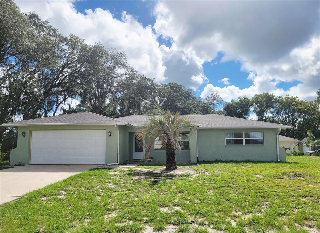 A single-story house with a light green exterior, a two-car garage, and a concrete driveway — 9022 LINGROVE ROAD, WEEKI WACHEE, FL