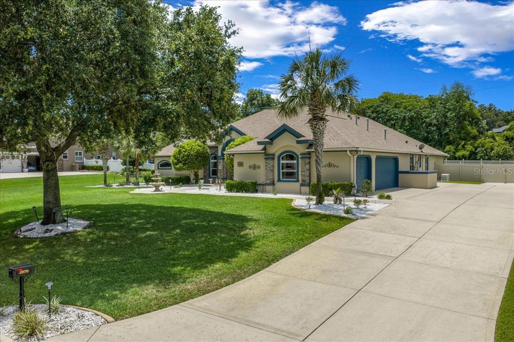 A single-story house with a concrete driveway, a large front lawn, and a palm tree — 3970 SE 39TH CIRCLE, OCALA, FL