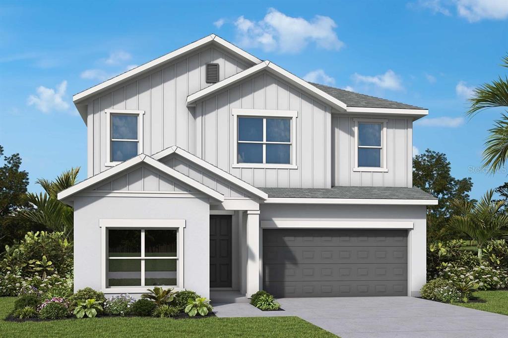 A two-story house under construction with a stucco exterior and blue house wrap — 2827 SOLETA VIEW, ODESSA, FL