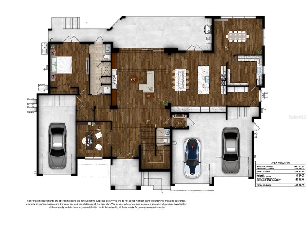 This rendering shows a home golf simulator room with a large impact screen and turf — 626 DANUBE AVENUE, TAMPA, FL
