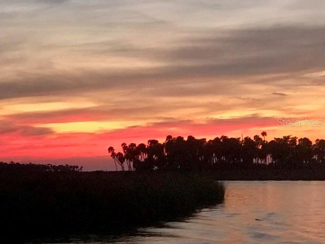 A sunset view over a body of water with a silhouette of trees in the distance — SEBRING STREET, WEEKI WACHEE, FL
