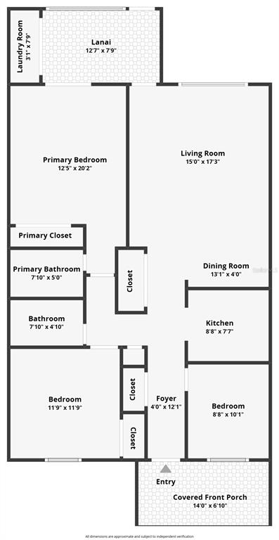 This is a floor plan of a three-bedroom, two-bathroom apartment with a lanai and front porch — 10306 COUNCILS WAY, TEMPLE TERRACE, FL