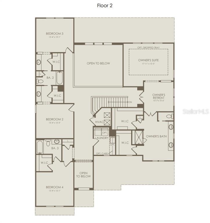 This is a floor plan for the second level of a residential home — 16920 LONE OAK CIRCLE, ORLANDO, FL