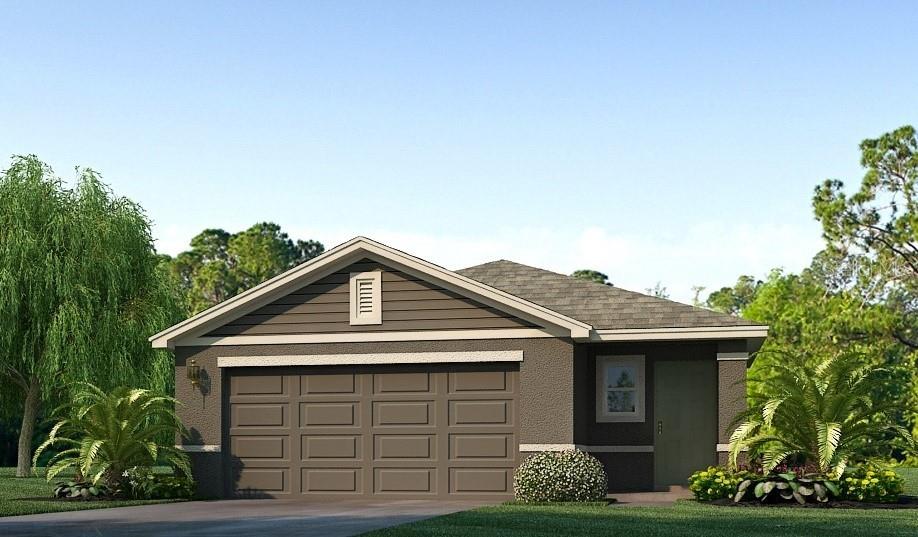 This is a digital rendering of a single-story house exterior with a two-car garage — 11852 TEXOMA COURT, PARRISH, FL
