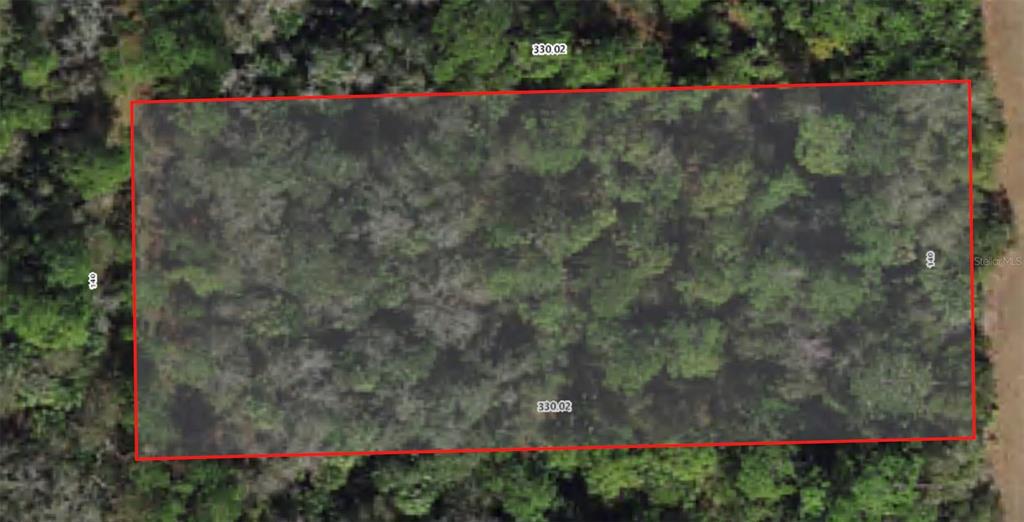 This is an aerial map showing the rectangular boundaries of a wooded lot — 5099 N WHETSTONE POINT, CRYSTAL RIVER, FL