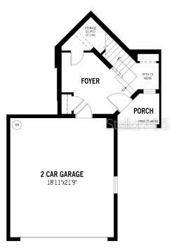 This floor plan shows a two-car garage, a foyer, a porch, and a staircase — 12807 JADE EMPRESS LOOP UNIT 201, VENICE, FL