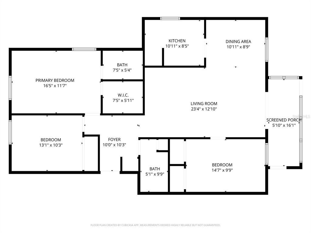 This is a floor plan showing a three-bedroom, two-bathroom home with a screened porch — 626 FAIRWAYS CIRCLE UNIT A, OCALA, FL