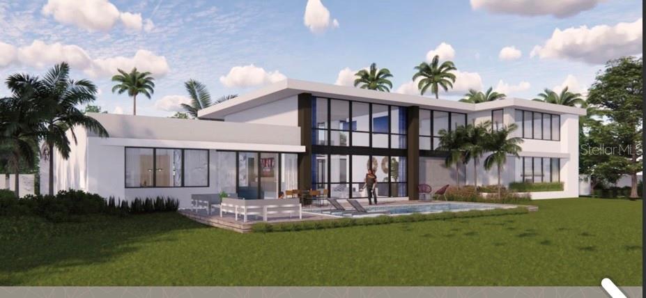 This is a digital rendering of a modern two-story house with a pool and patio — Montehiedra Reserve MONTEHIEDRA STREET, SAN JUAN, PR