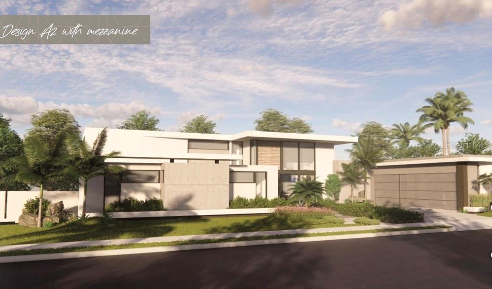 A digital rendering of a modern, flat-roofed house with a mezzanine and attached garage — Montehiedra Reserve MONTEHIEDRA STREET, SAN JUAN, PR