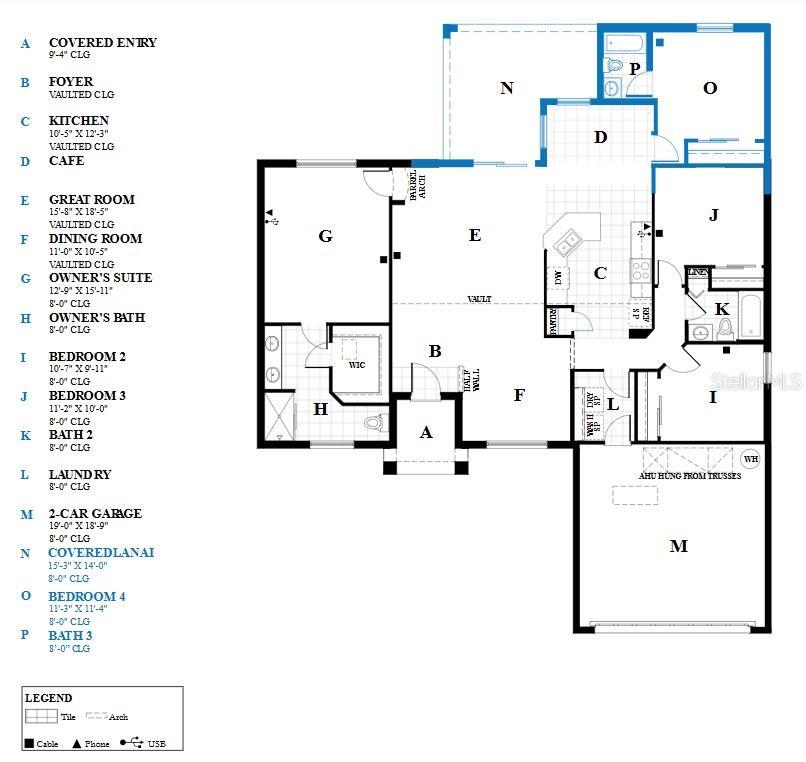 This is a floor plan for a four-bedroom house with a two-car garage — 10 LLACER PLACE, PALM COAST, FL