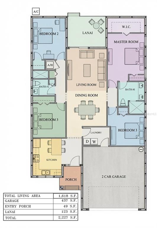 This floor plan shows a single-story house layout with three bedrooms, two baths, and a garage — 5044 80TH WAY N, ST PETERSBURG, FL