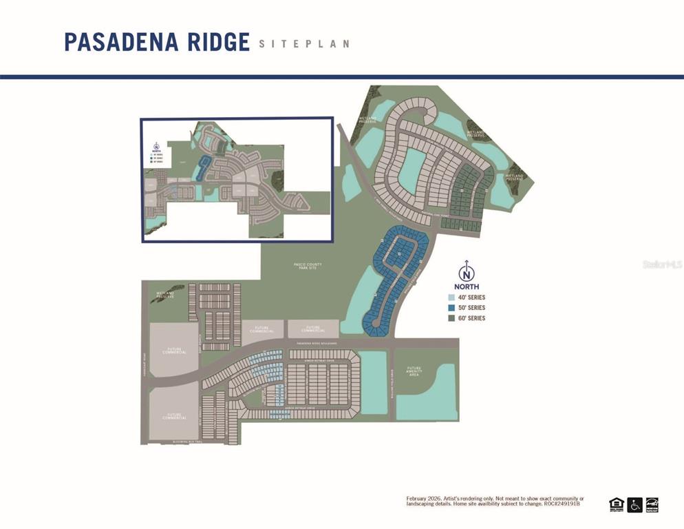 This is a site plan rendering for the Pasadena Ridge residential community — 34866 ARBOR RETREAT DRIVE, DADE CITY, FL