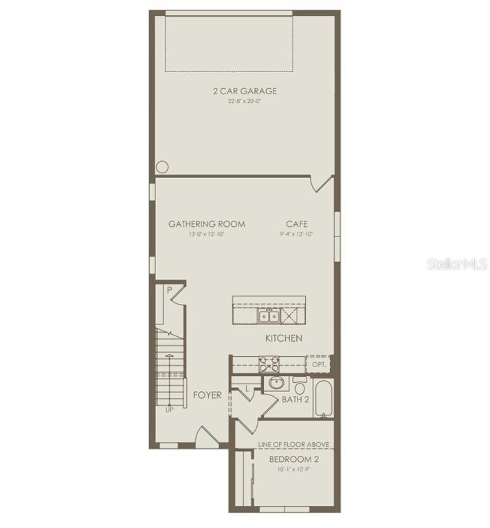 This floor plan shows the first level of a home with a garage, kitchen, and bedroom — 1263 GARDENERS PLACE, ORLANDO, FL