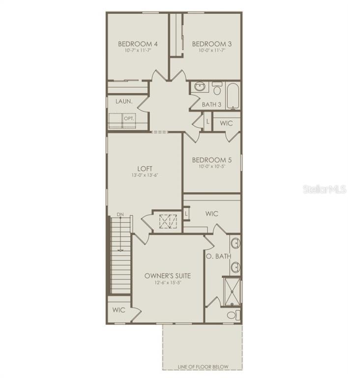 This is a floor plan of a house's second level featuring five bedrooms and a loft — 1263 GARDENERS PLACE, ORLANDO, FL