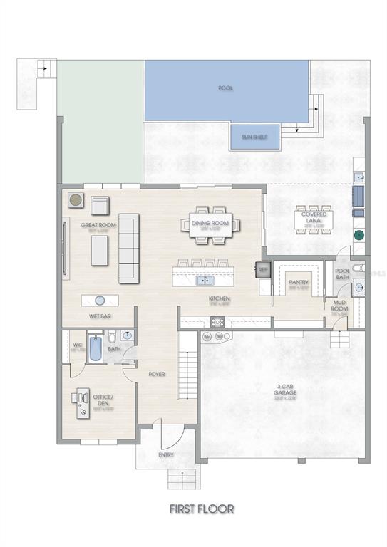 An aerial view shows a modern two-story house with a flat roof and attached garage — 3420 CHANNELSIDE COURT, SAFETY HARBOR, FL