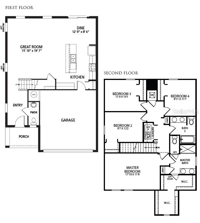 This is a floor plan showing the layout of a two-story residential home — 1465 TRINIDAD STREET, DELAND, FL