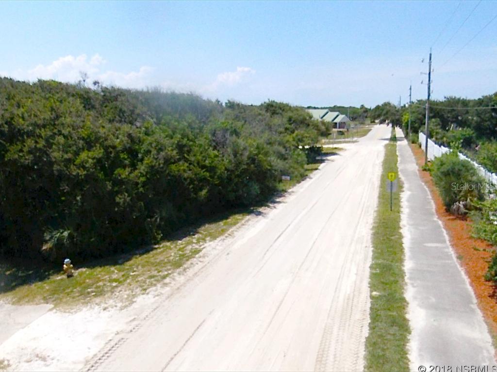 A dirt road runs alongside a sidewalk and dense vegetation under a clear blue sky — 4148 MICHIGAN AVENUE, NEW SMYRNA BEACH, FL