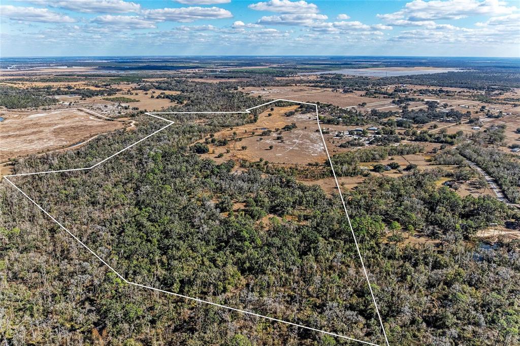 An aerial view shows a large, irregularly shaped plot of land outlined in white — 33100 & 33070 TAYLOR GRADE ROAD, PARRISH, FL