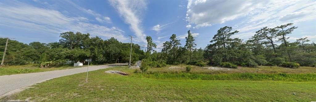 A vacant, grassy lot with scattered trees and a paved road in the foreground — 1018 GREENBRIAR DRIVE, CHRISTMAS, FL