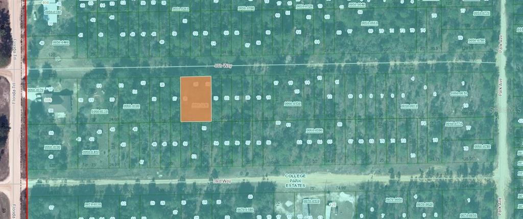 This is a map showing a highlighted rectangular land parcel within a residential subdivision — 00 4TH WAY, INTERLACHEN, FL