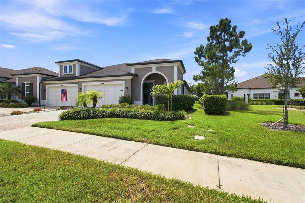 A single-story house with a two-car garage, a paved driveway, and a manicured lawn — 4623 BARLETTA COURT, WESLEY CHAPEL, FL