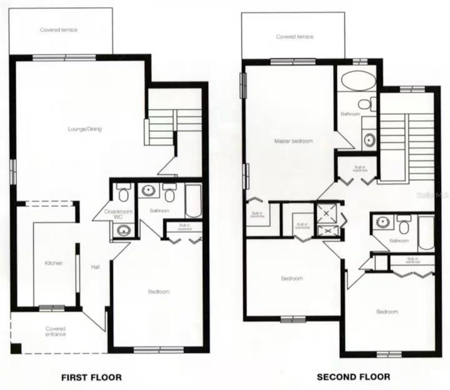 This floor plan shows a two-story residential layout with a kitchen, bedrooms, and covered terraces — 2700 CAMARO DRIVE, KISSIMMEE, FL