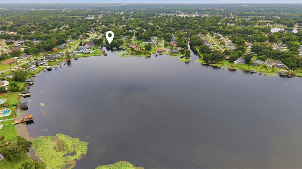 A large grassy yard features a prominent oak tree between two residential houses — 22506 SHORESIDE DRIVE, LAND O LAKES, FL