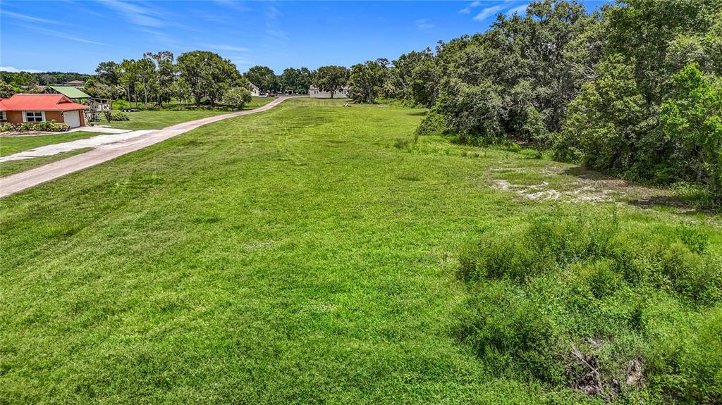 An aerial view shows a large, grassy vacant lot next to a house and trees — 7211 TUMBLETON CT, DOVER, FL