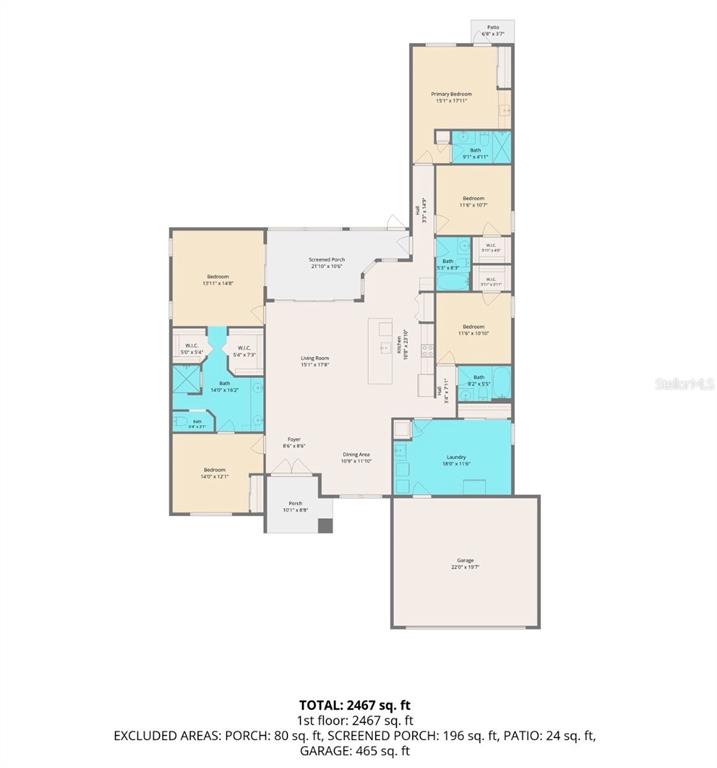 This is a floor plan of a single-story house with a garage and screened porch — 9495 E BAYMEADOWS DRIVE, INVERNESS, FL