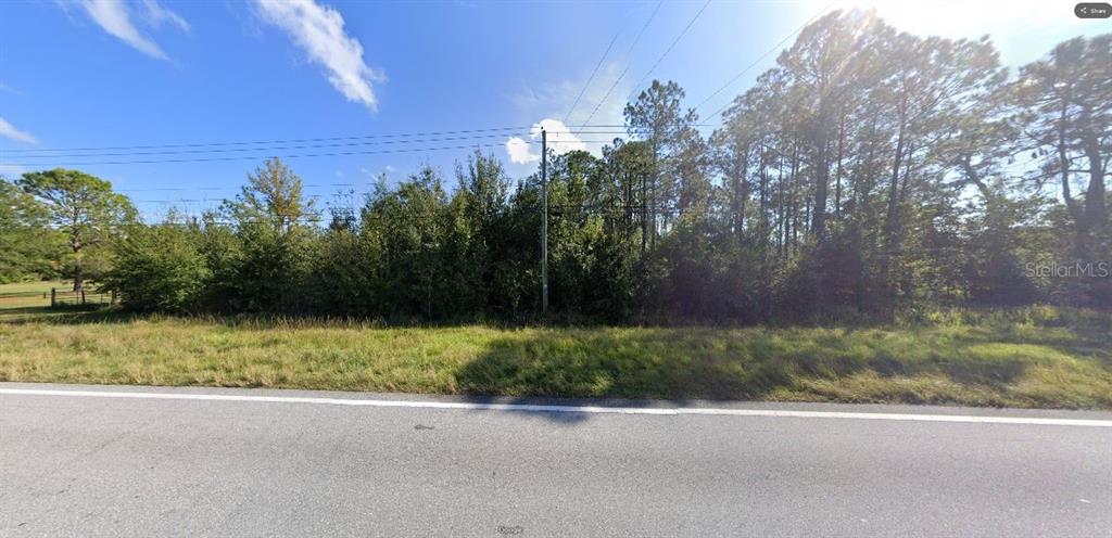 A view of a vacant, wooded lot bordered by a paved road and utility lines — OLD GRADE ROAD, POLK CITY, FL