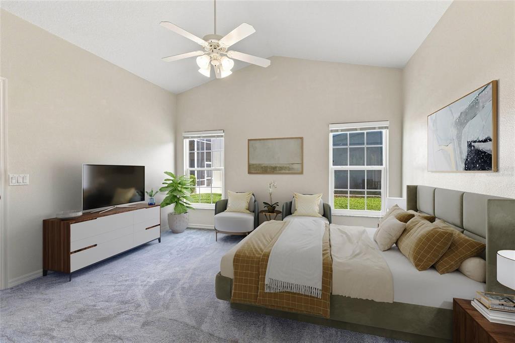 This is a digital rendering of a bedroom featuring a bed, two chairs, and a television — 238 FLEMING LN, DAVENPORT, FL