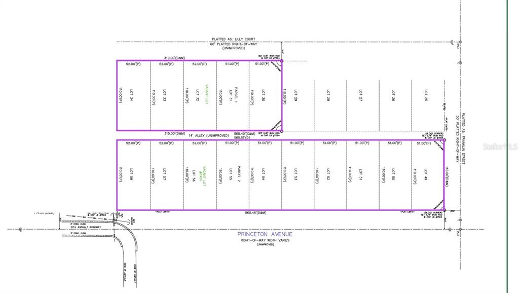 This is a land survey map showing multiple platted lots and parcels along several streets — 2400 PRINCETON, SANFORD, FL