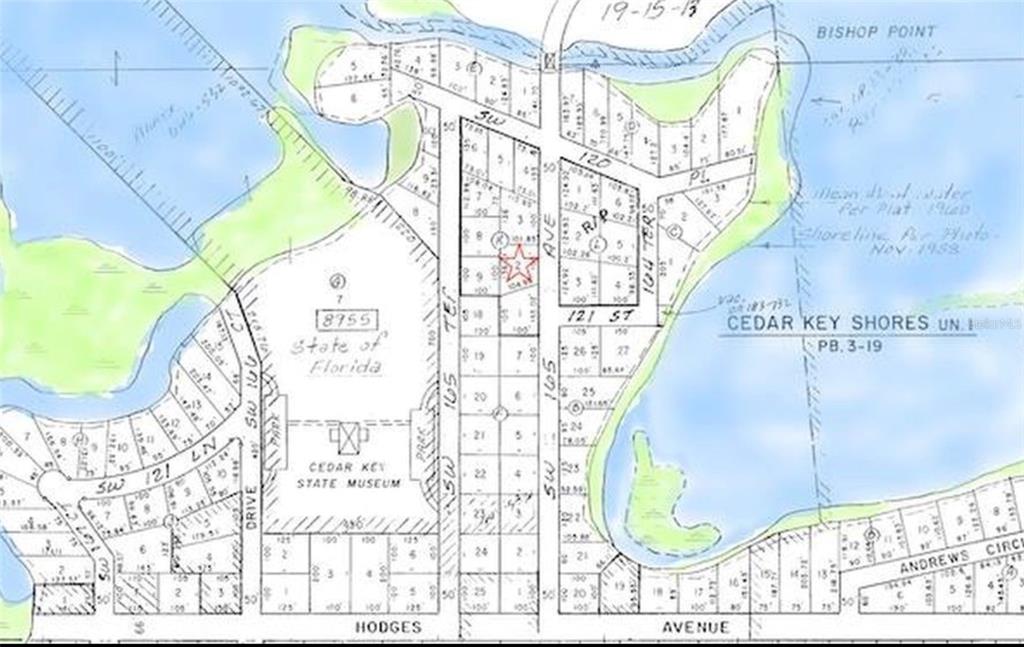 This image is a plat map showing land parcels and streets in Cedar Key Shores — Lot 2 SW 165TH AVENUE, CEDAR KEY, FL