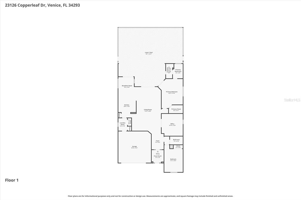 This is a floor plan for a single-story residential home — 23126 COPPERLEAF DRIVE, VENICE, FL
