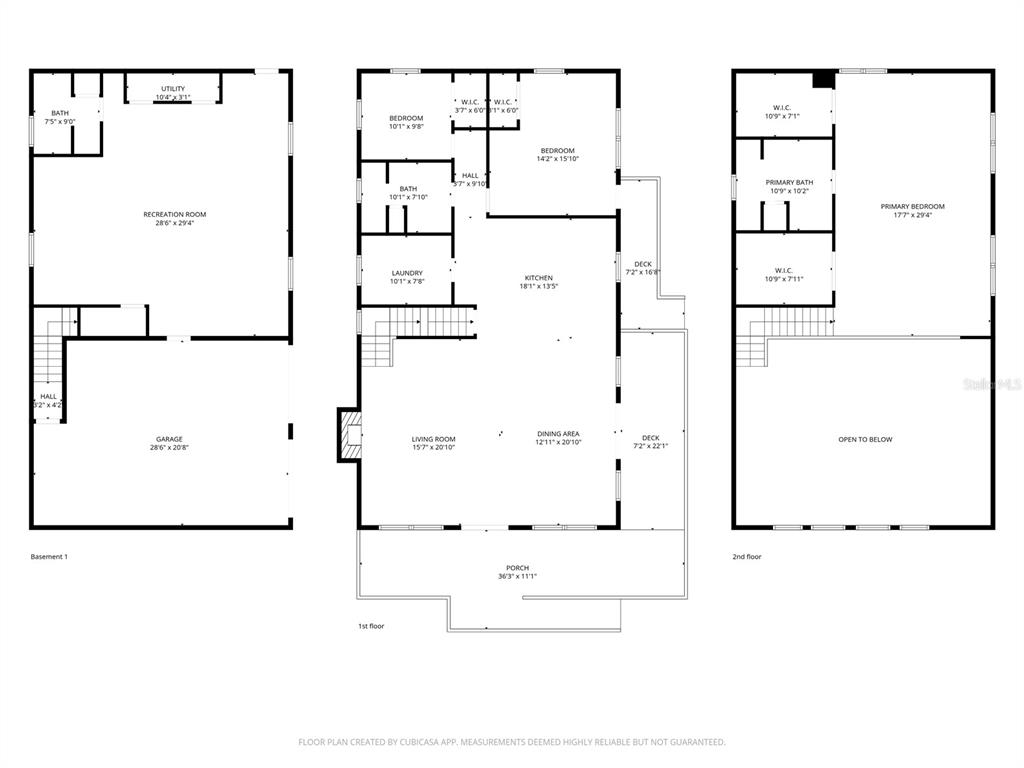 This is a floor plan showing the layout of a basement, first floor, and second floor — 109 AVALON DRIVE, ORMOND BEACH, FL