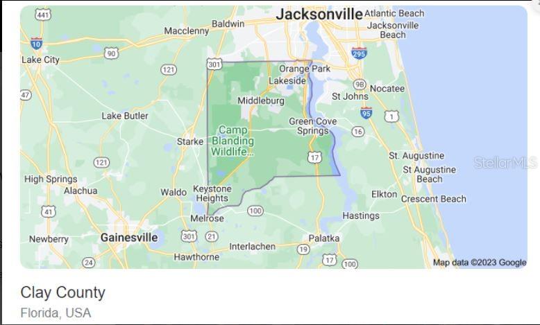 This is a map showing the location and boundaries of Clay County, Florida — 7058 SEWANEE STREET, KEYSTONE HEIGHTS, FL
