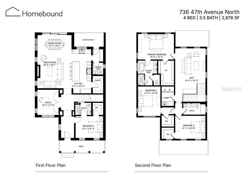 This is a rendering of a living and dining area with wood beams and a fireplace — 736 47TH AVENUE N, ST PETERSBURG, FL