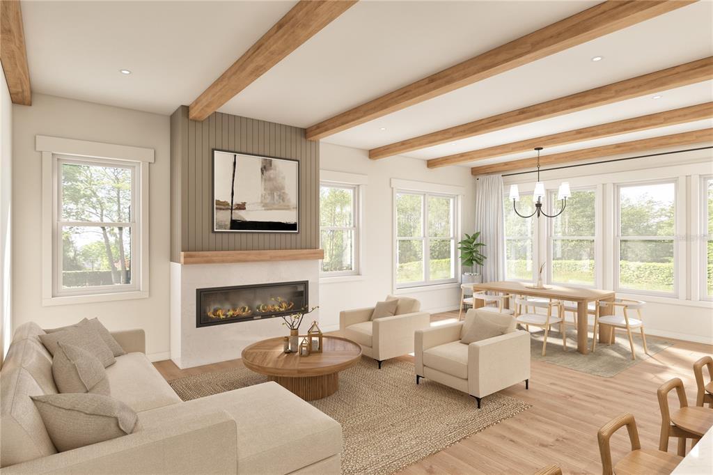 This is a rendering of a modern kitchen with light cabinetry, wood beams, and an island — 736 47TH AVENUE N, ST PETERSBURG, FL