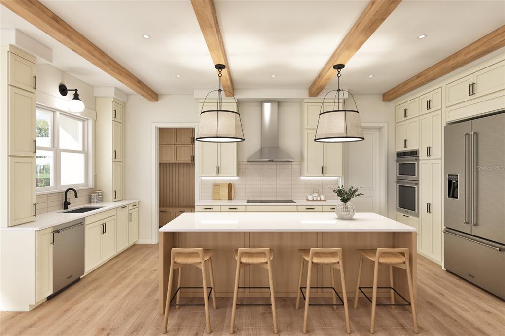 This rendering shows a modern bathroom with a double vanity, soaking tub, and glass shower — 736 47TH AVENUE N, ST PETERSBURG, FL