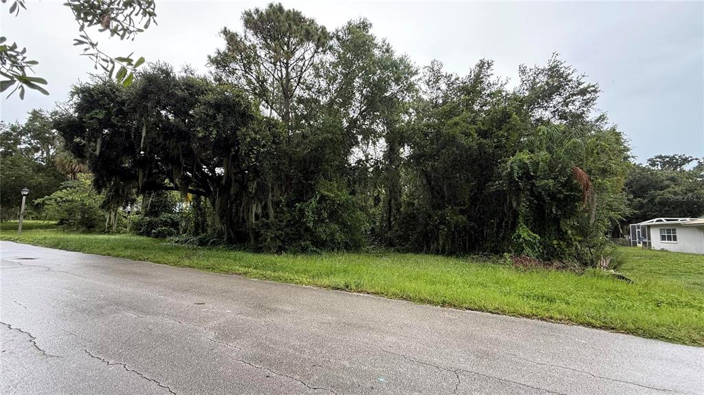 A vacant, tree-covered lot sits adjacent to a residential home along a paved street — 6225 SHERMAN TERRACE, SEBRING, FL