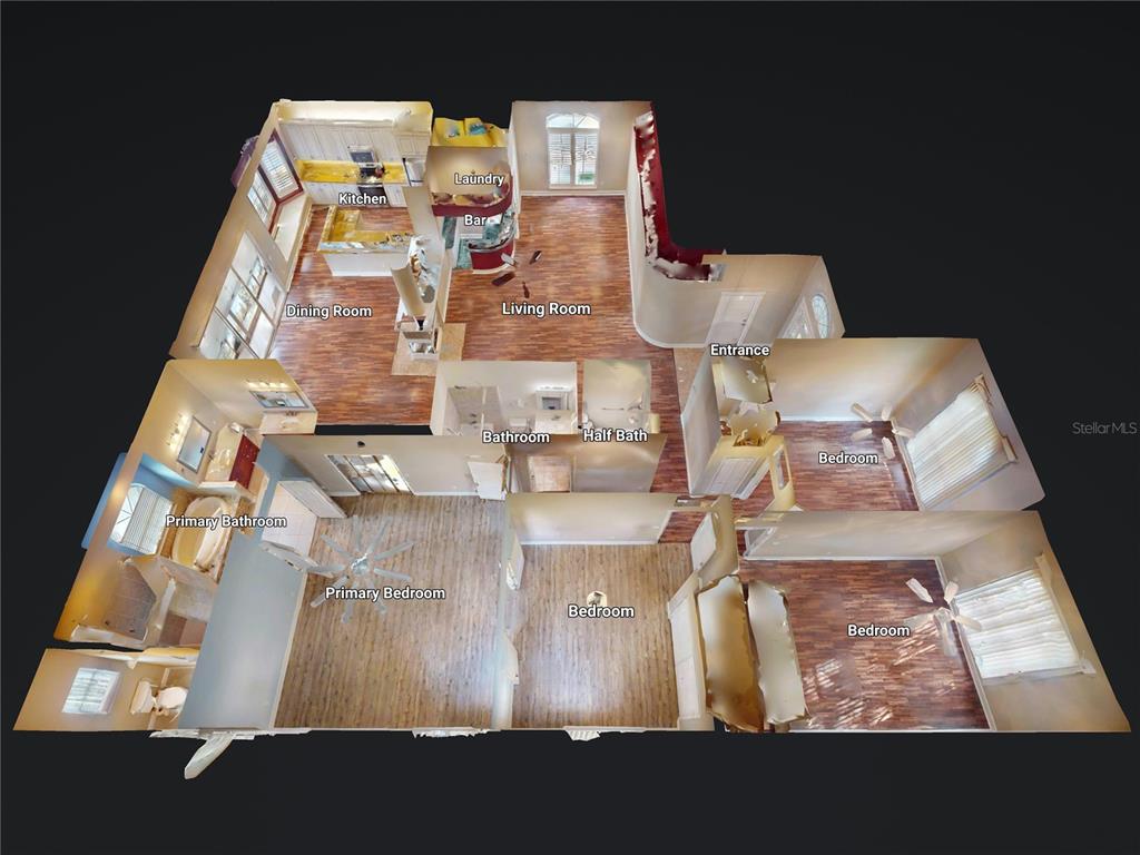 This is a 3D floor plan rendering of a single-story home with multiple bedrooms — 71 CARRIAGE CREEK WAY, ORMOND BEACH, FL