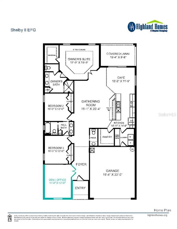 This is a floor plan for a single-story home featuring three bedrooms and a den — 5419 DUXFORD CIRCLE, ST CLOUD, FL