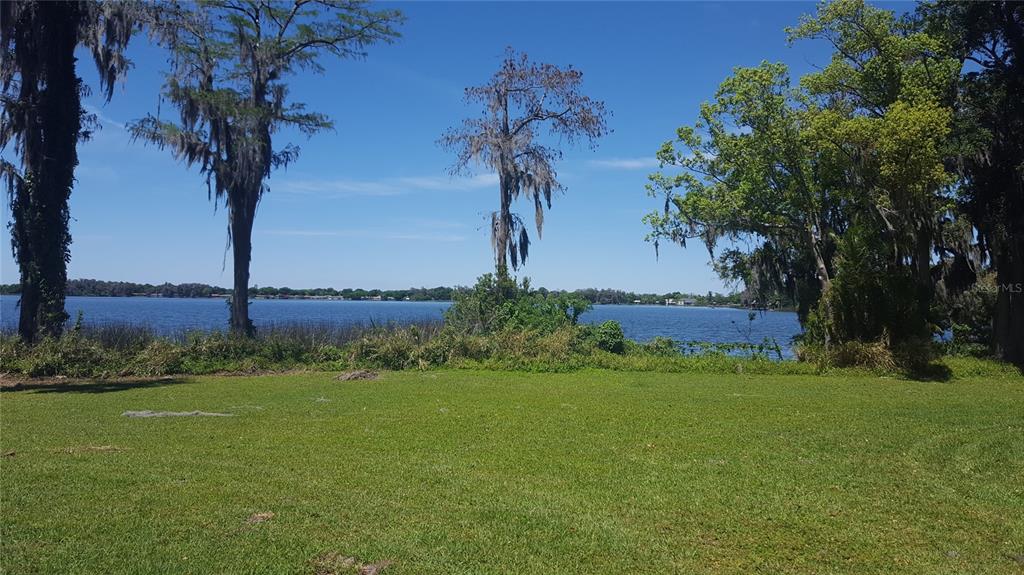 A grassy lawn overlooks a lake framed by tall trees with hanging Spanish moss — 1670 DUCHESS DRIVE, ORLANDO, FL