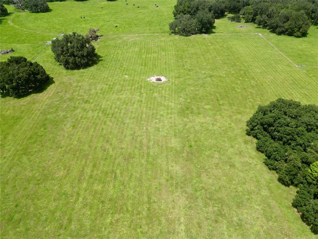 An aerial view shows a large, grassy pasture with scattered trees and a small structure — 0 W C-478, WEBSTER, FL