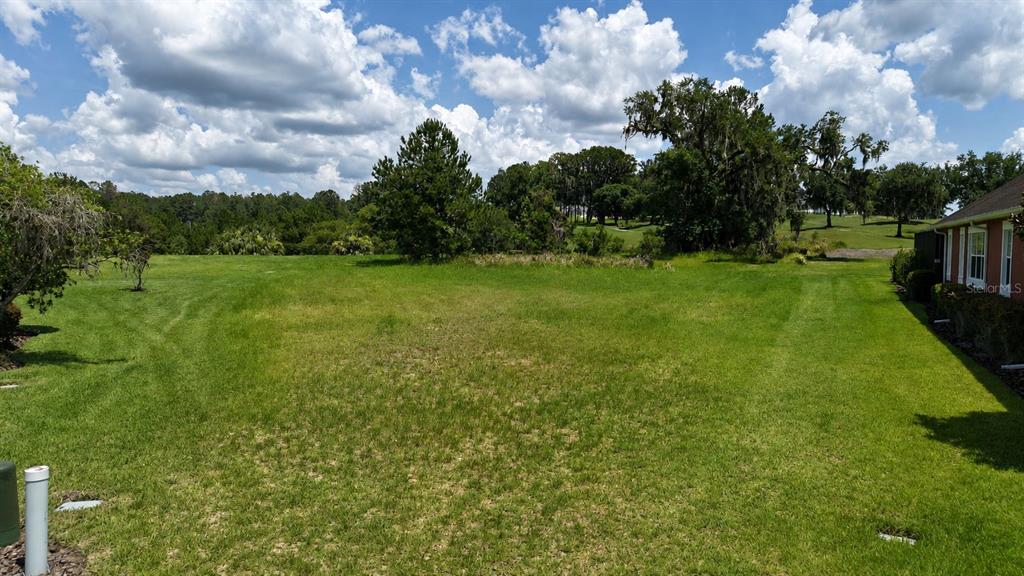 A vacant grassy lot features utility boxes and a real estate sign next to a house — 19492 FOREST GARDEN COURT, BROOKSVILLE, FL