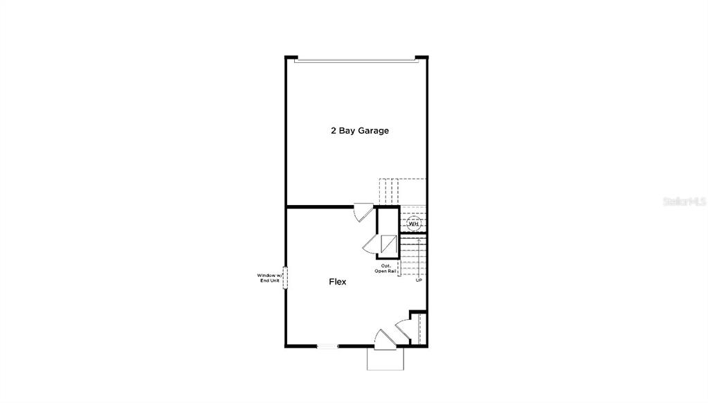 This is a floor plan showing a two-bay garage, a flex room, and a staircase — 15111 GROVESIDE ROAD, WINTER GARDEN, FL